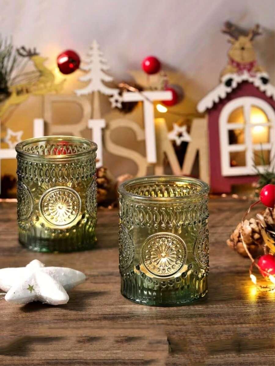 SHEIN ZIELONY ŚWIECZNIK DEKORACYJNY 12-PACK S07__5,5X6,5CM