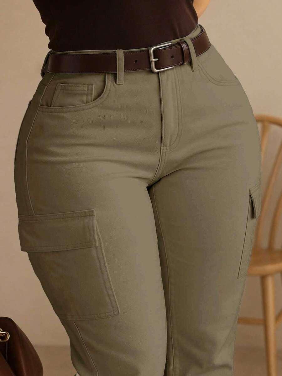 SHEIN BRĄZOWE SPODNIE KIESZENIE S06__XXL