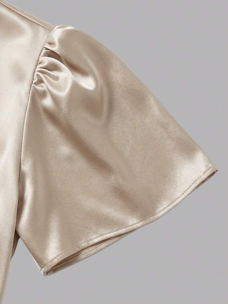 SHEIN BEŻOWA SATYNOWA SUKIENKA S09__S