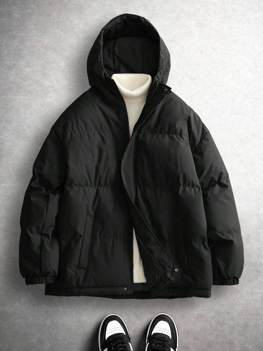 SHEIN CZARNA PIKOWANA KURTKA KAPTUR ZAMEK W01__160-166CM