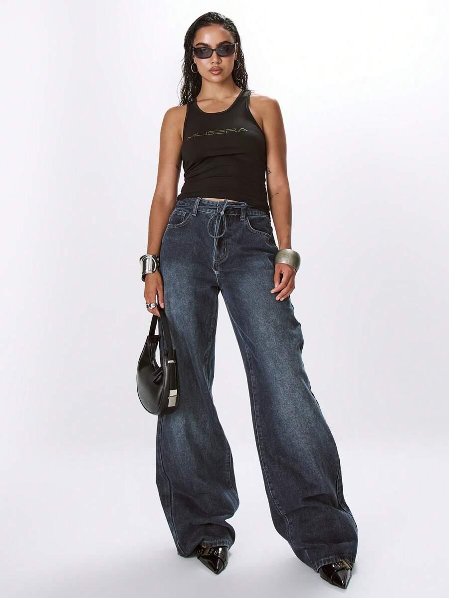 SHEIN GRANATOWE SPADNIE JEANS S06__W30/