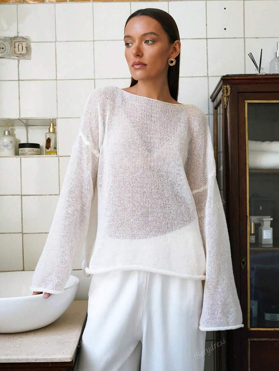SHEIN BIAŁA BLUZKA Z DŁUGIM RĘKAWEM S06__L