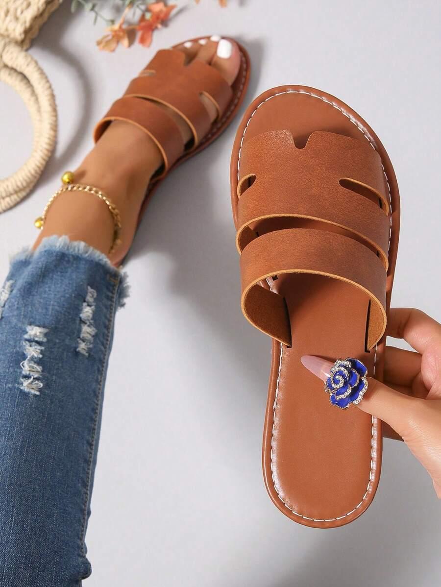 SHEIN BRĄZOWE KLAPKI IMITACJA SKÓRY S06__39