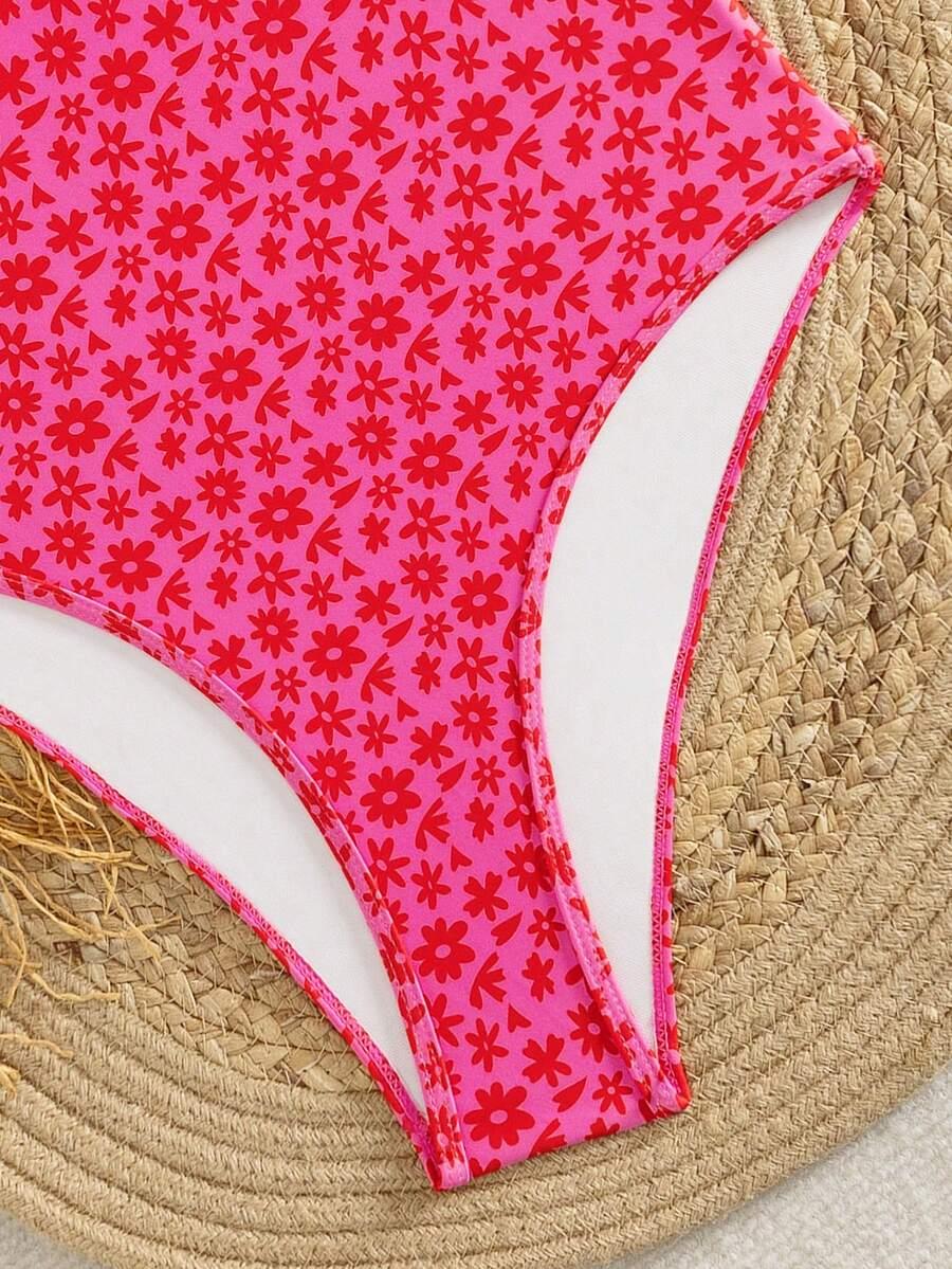 SHEIN RÓŻOWY JEDNOCZĘŚCIOWY STRÓJ KĄPIELOWY WZÓR KWIATY S09__S