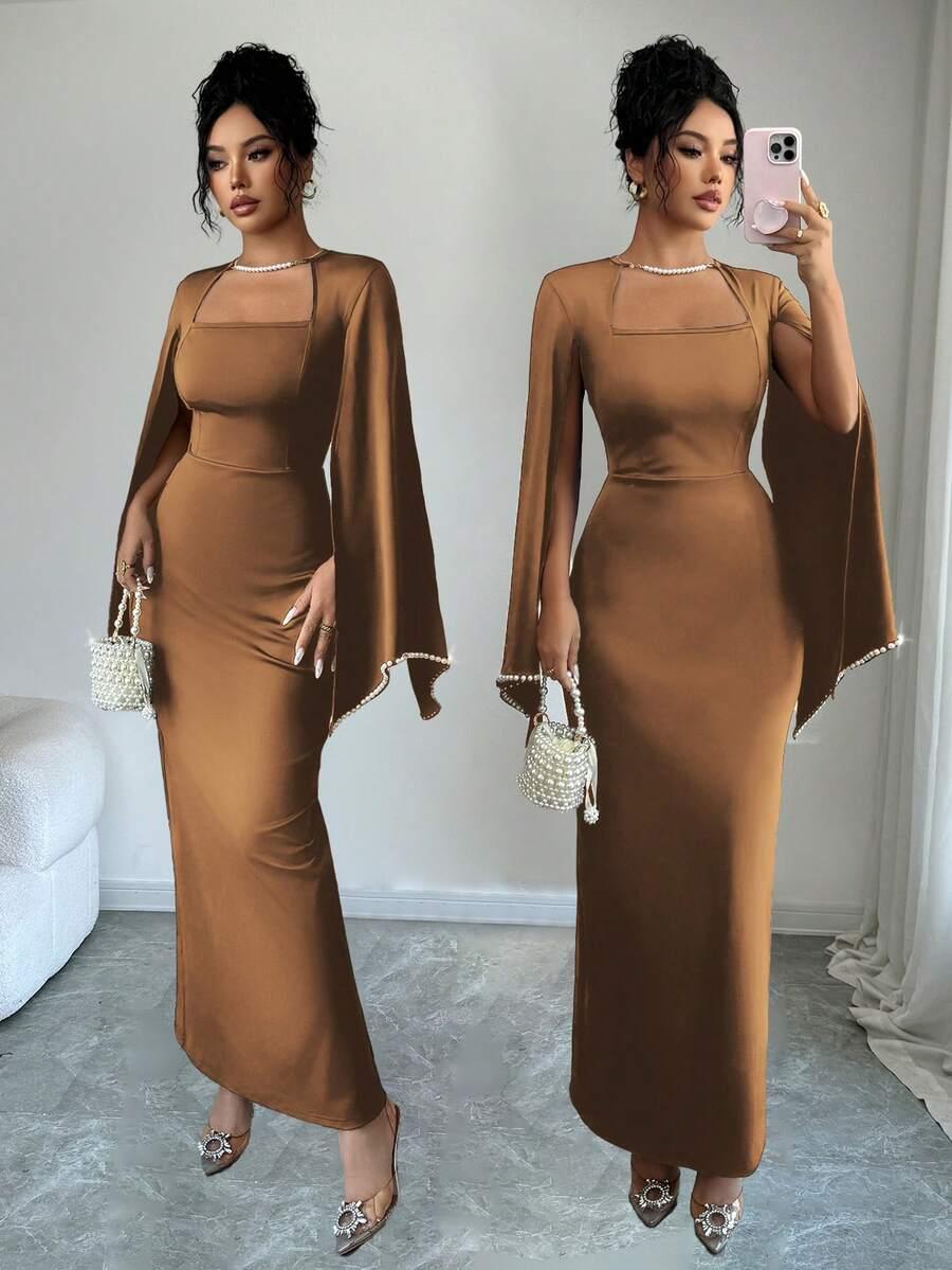 SHEIN BRĄZOWA MAXI SUKIENKA S06__M
