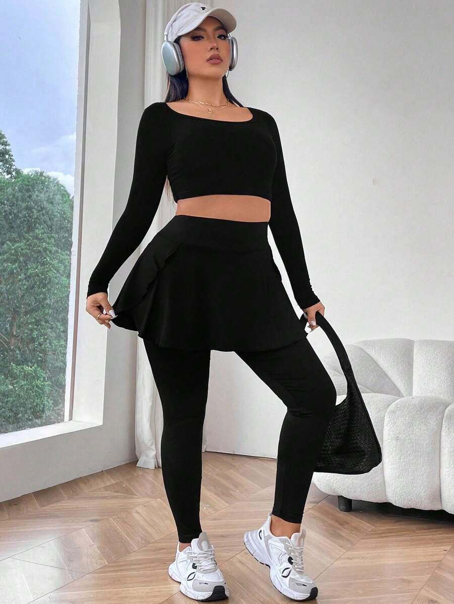 VIONELLE CZARNE LEGGINSY SPÓDNICA S06__50