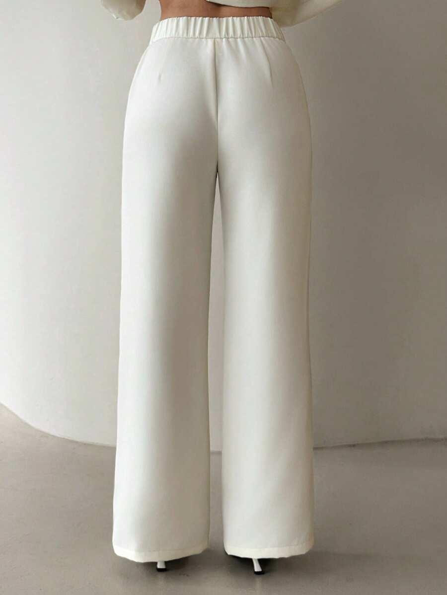 SHEIN KREMOWE ELEGANCKIE SPODNIE S06__L