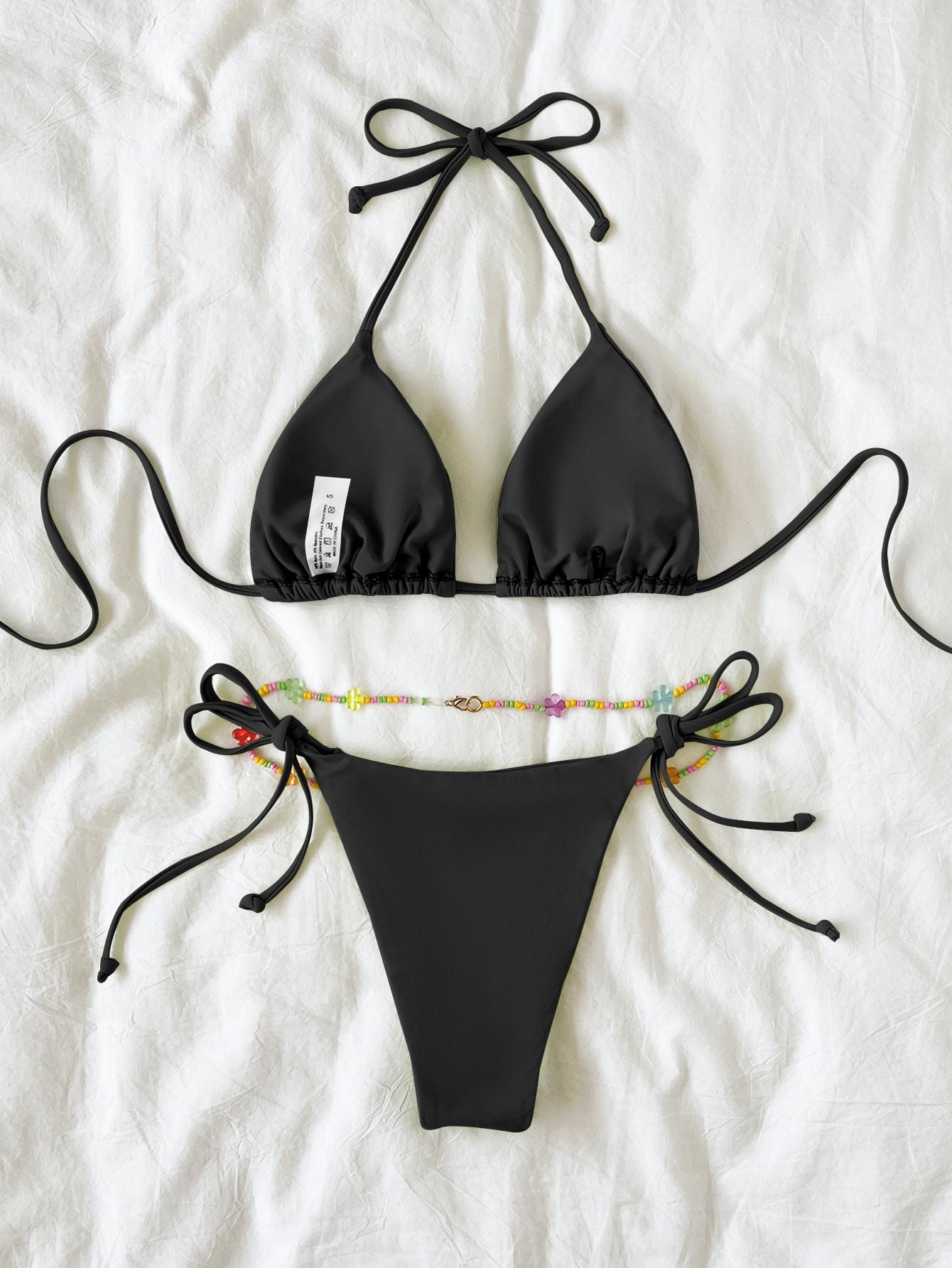 SHEIN DWUCZĘŚCIOWY KOSTIUM BIKINI KOMPLET KORALIKI S09__L