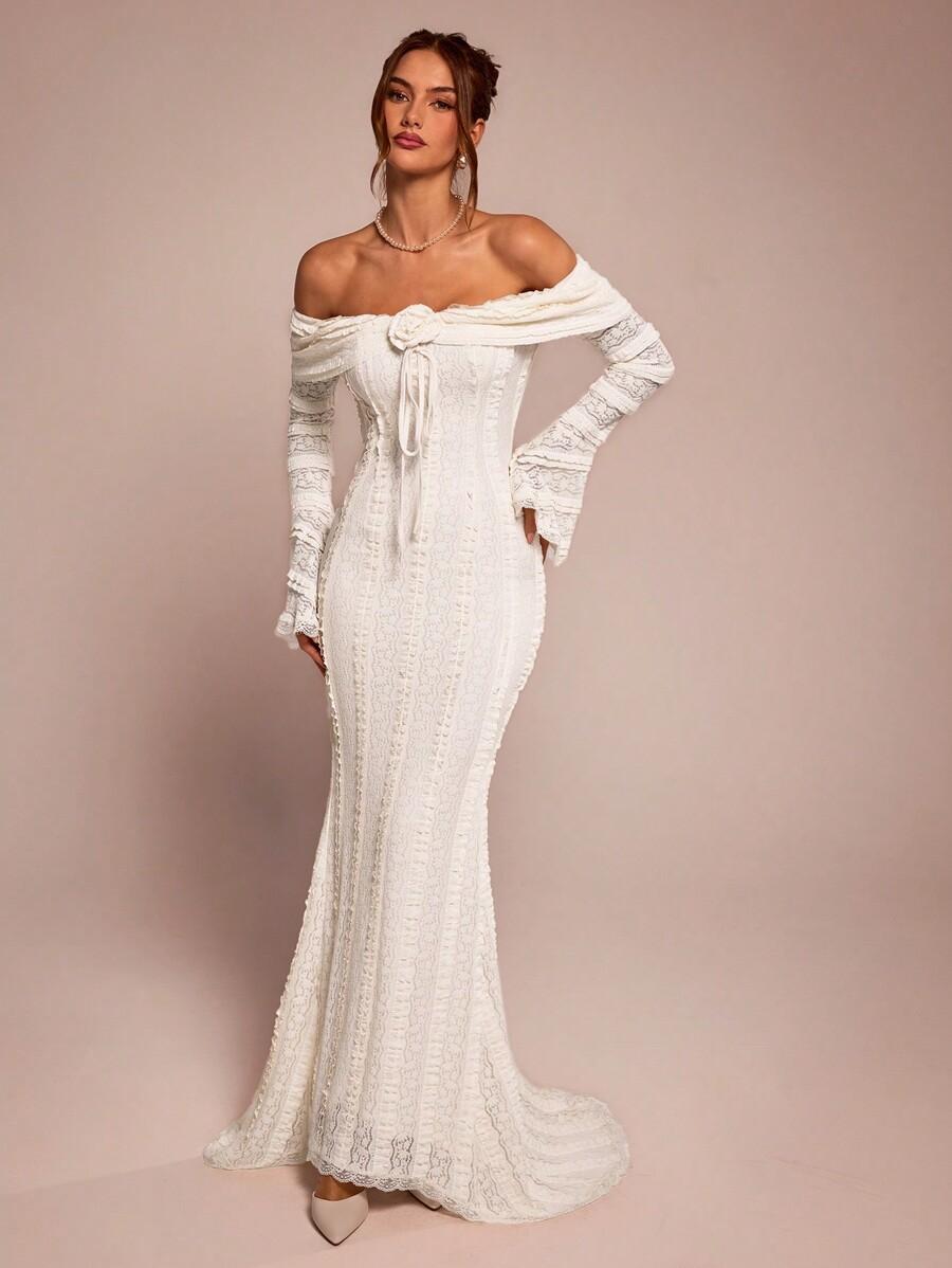 SHEIN BIAŁA SUKIENKA MAXI KORONKA S06__L