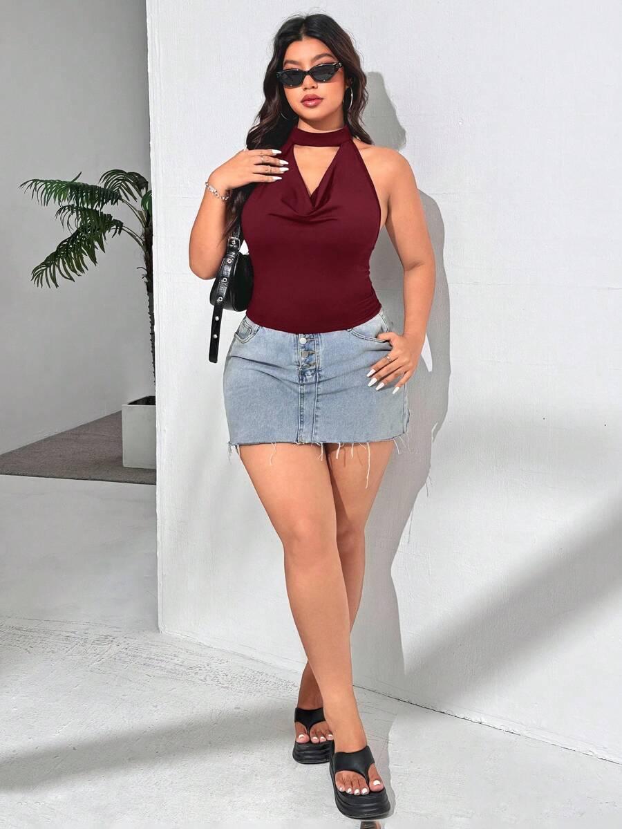 SHEIN BORDOWA BLUZKA ODKRYTE PLECY S06__XXL