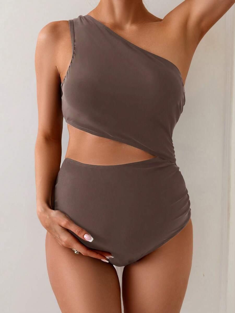 SHEIN BRĄZOWY CIĄŻOWY STRÓJ KĄPIELOWY S09__M