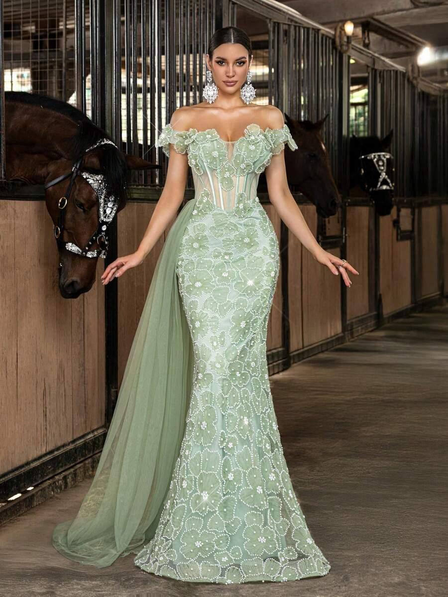 LUVISTRUE ZIELONA MAXI SUKIENKA ZDOBIENIE S06__S