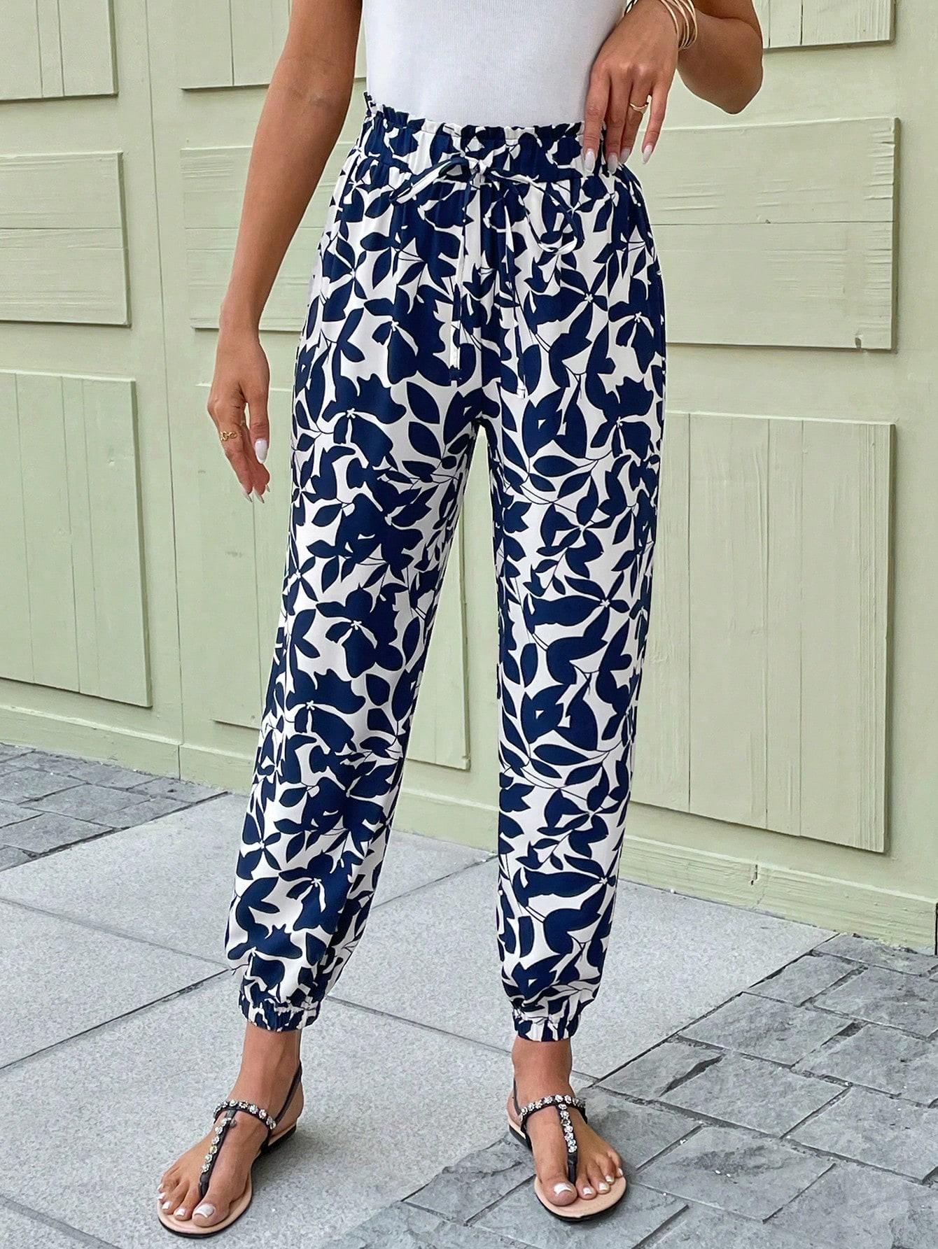 SHEIN SPODNIE ROŚLINNY PRINT KIESZENIE S06__48