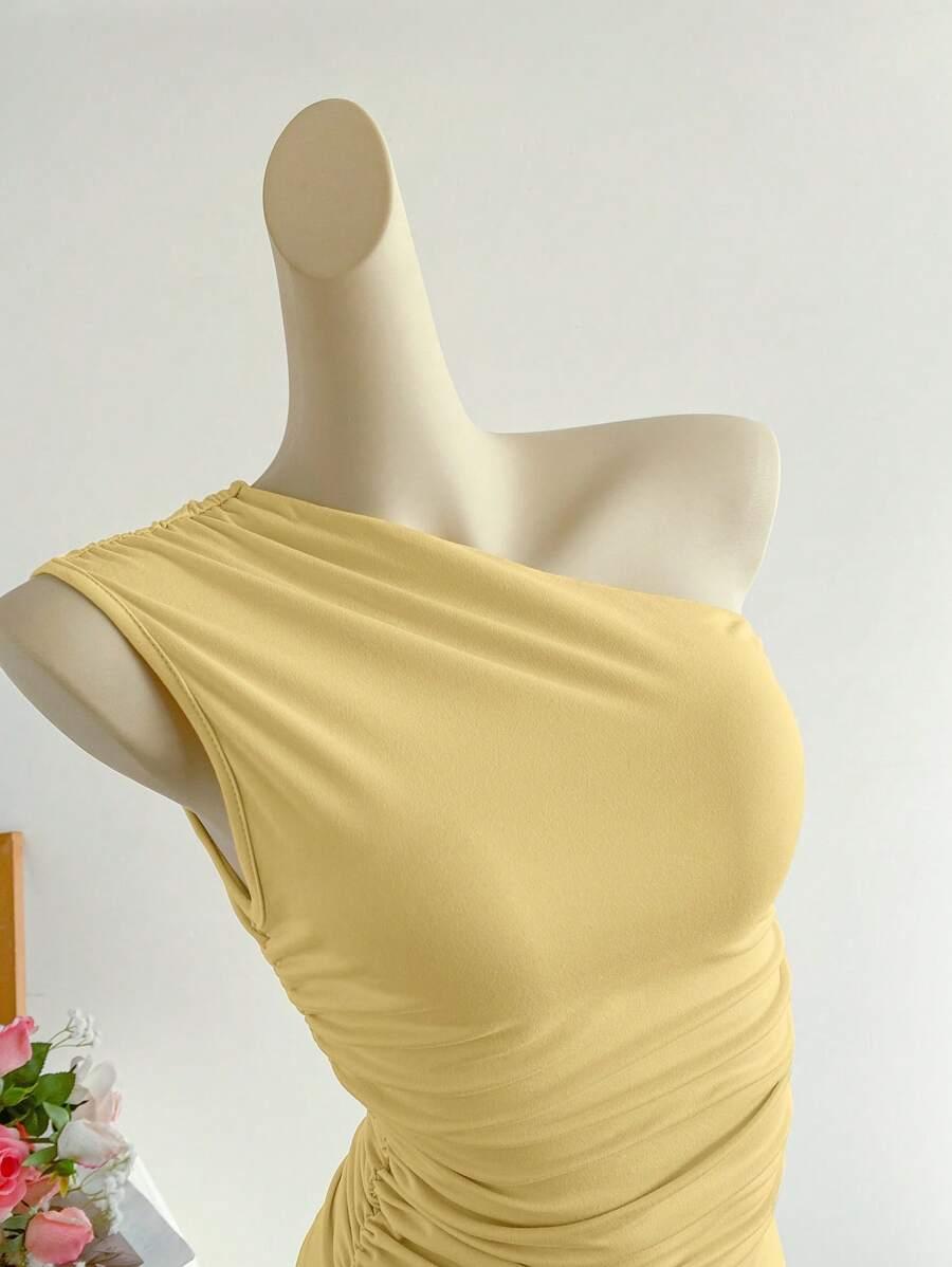 SHEIN ŻÓŁTY ASYMETRYCZNY TOP S06__S