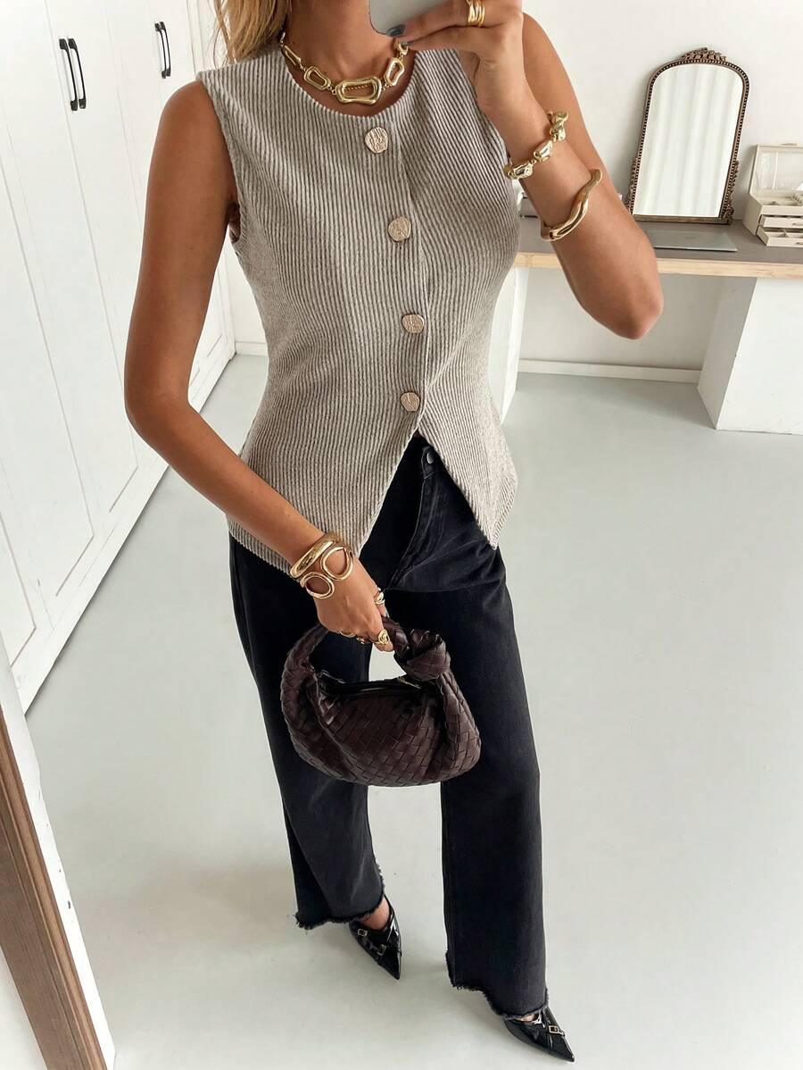 SHEIN BEŻOWA DZIANINOWA BLUZKA S09__XS