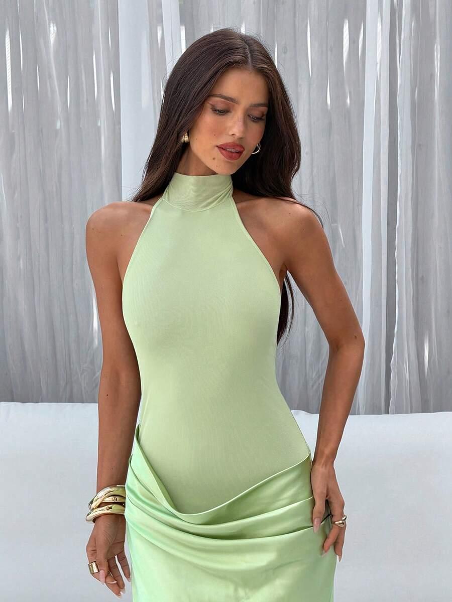 ALORUH ZIELONA MAXI SUKIENKA ODKRYTE PLECY S06__XS