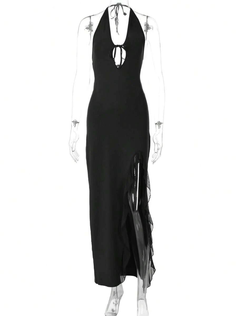 SHEIN CZARNA MAXI SUKIENKA GŁĘBOKI DEKOLT PK01__M