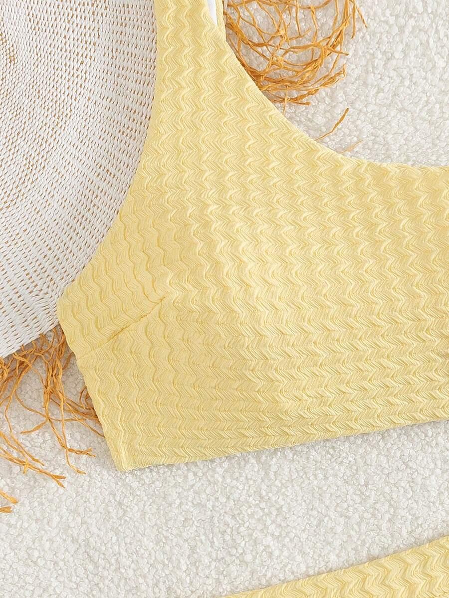 SHEIN ŻÓŁTA GÓRA OD BIKINI ASYMETRIA TEKSTURA PK01__M