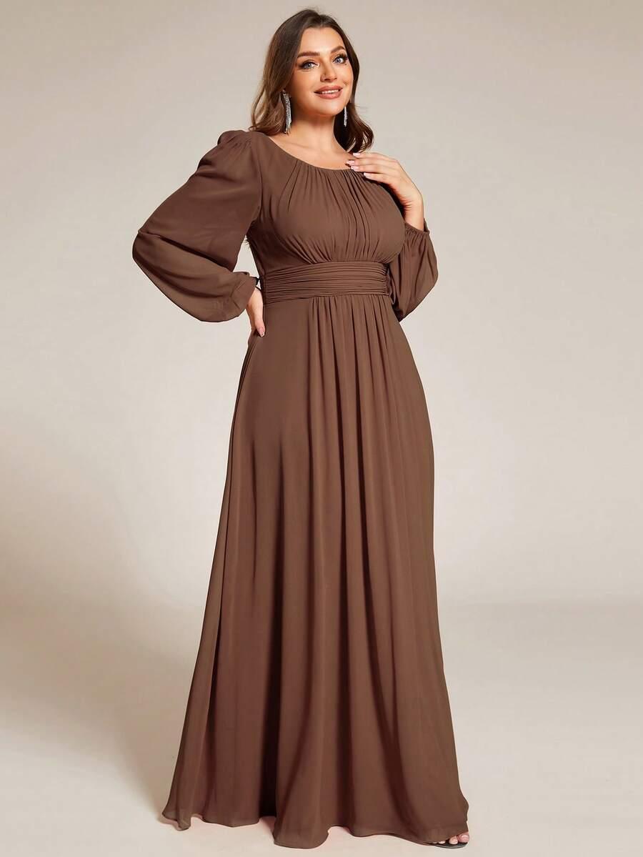 EVERPRETTY BRĄZOWA MAXI SUKIENKA Z DŁUGIM RĘKAWEM S06__XXL