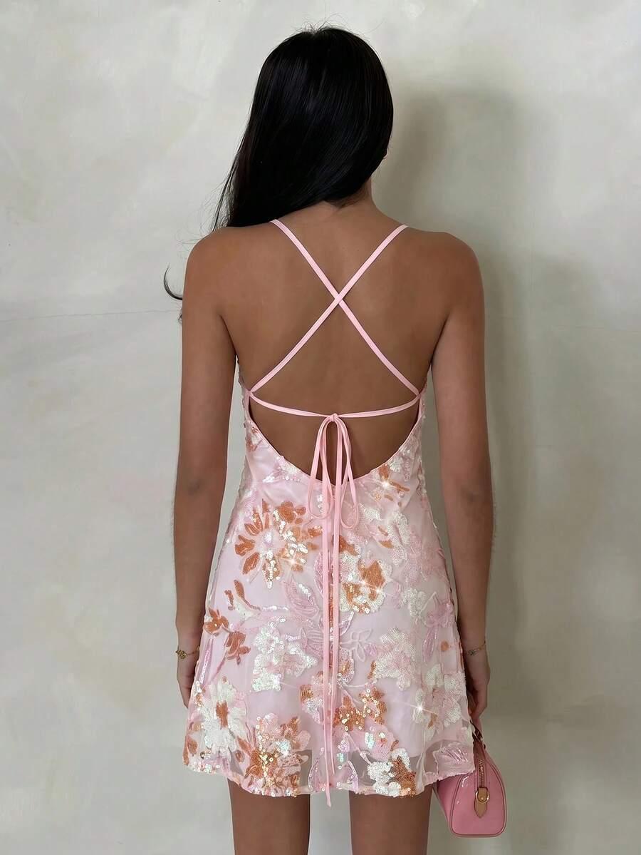 SHEIN RÓŻOWA MINI SUKIENKA CEKINY S06__S