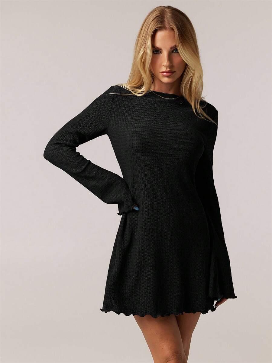 FOREVER 21 CZARNA MINI SUKIENKA TEKSTURA DŁUGI RĘKAW S06__M
