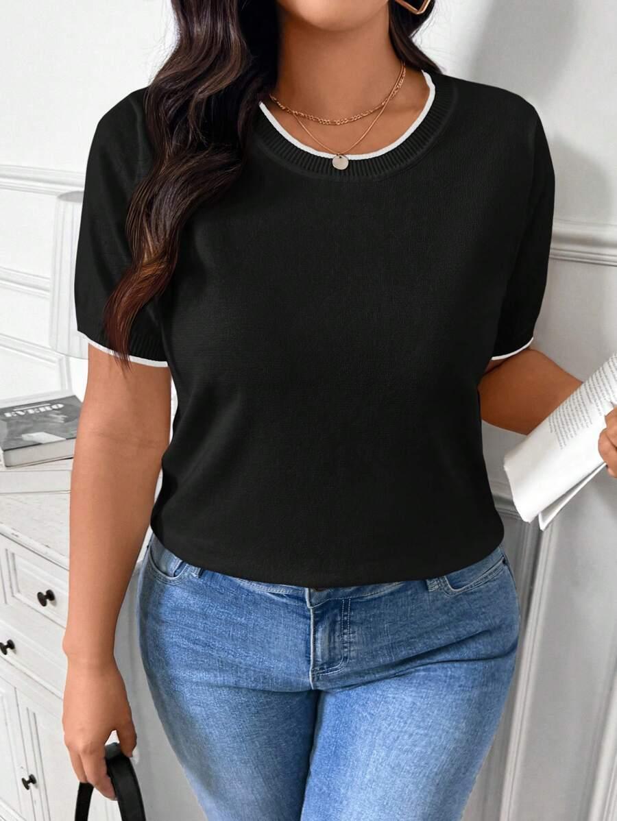SHEIN CZARNA BLUZKA KRÓTKI RĘKAW S06__XXL