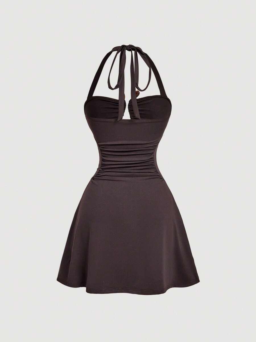 SHEIN BRĄZOWA MINI SUKIENKA S06__S