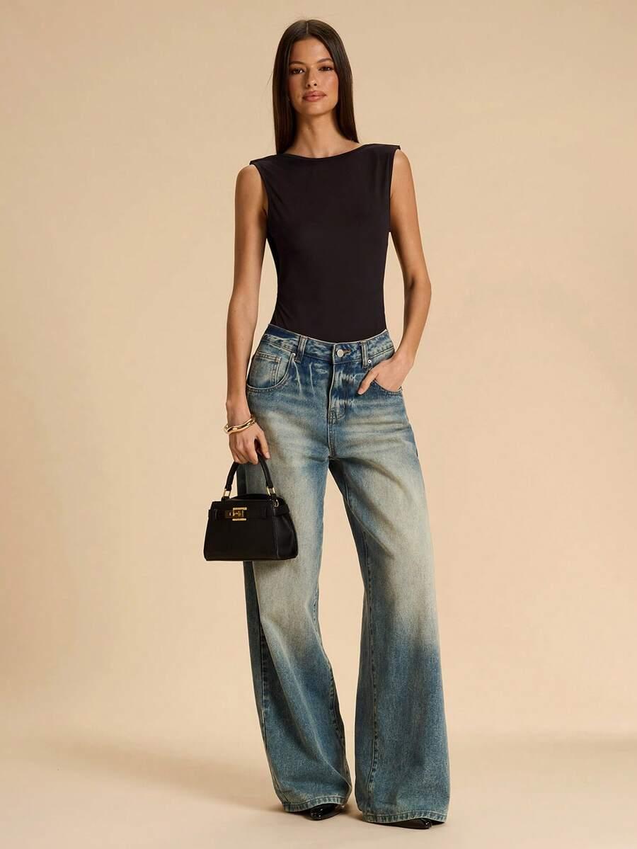 SHEIN BRĄZOWE GŁADKIE BODY ODKRYTE PLECY S09__XS