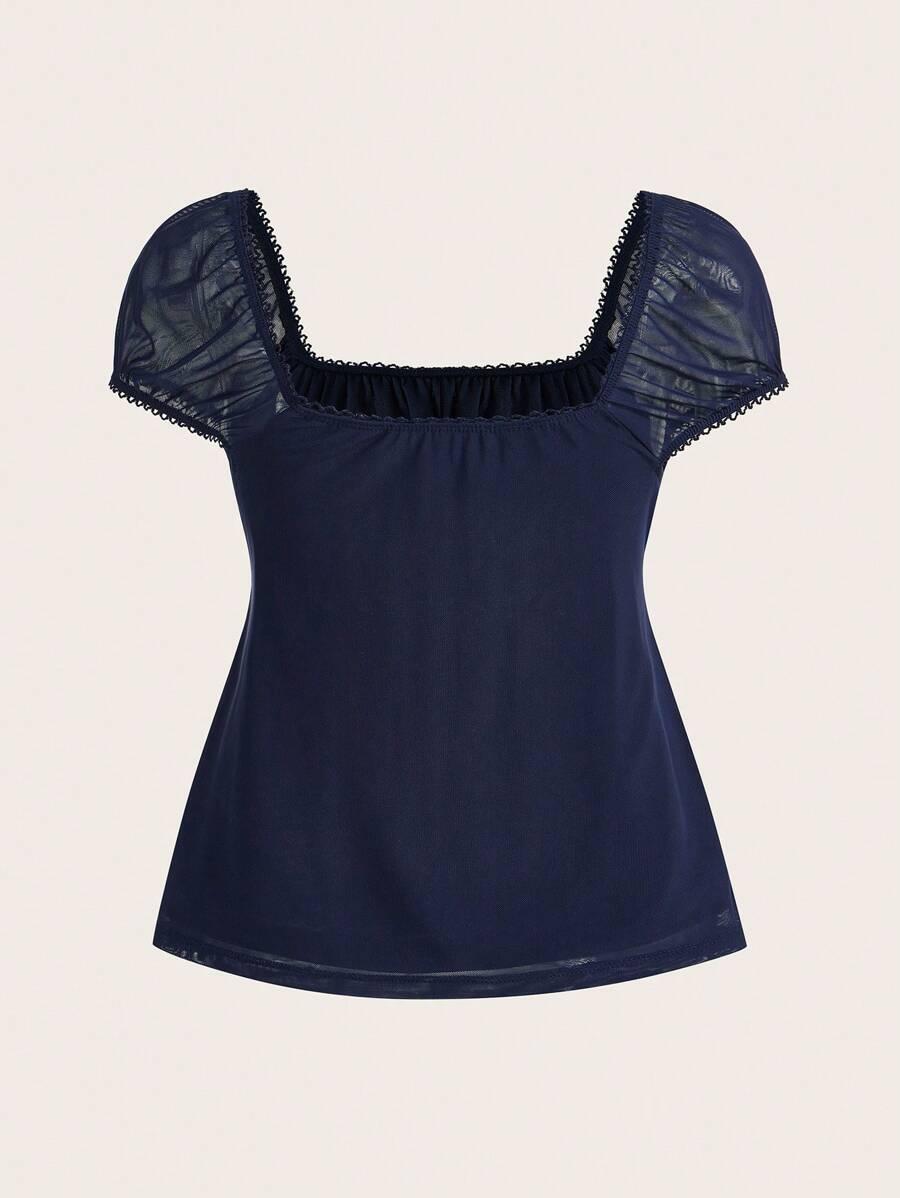 SHEIN GRANATOWA BLUZKA KRÓTKI RĘKAW S06__L