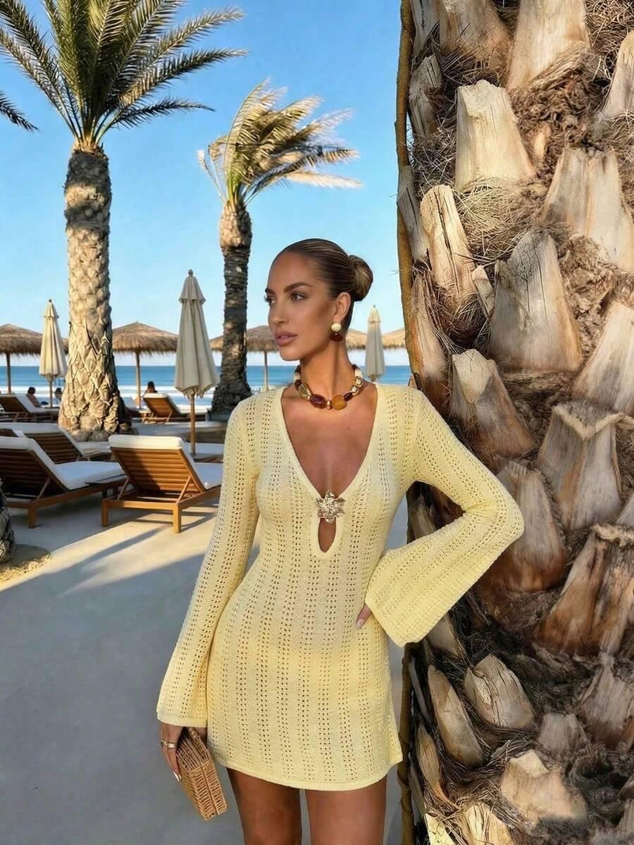 SHEIN ŻÓŁTA DZIANINOWA MINI SUKIENKA S06__M