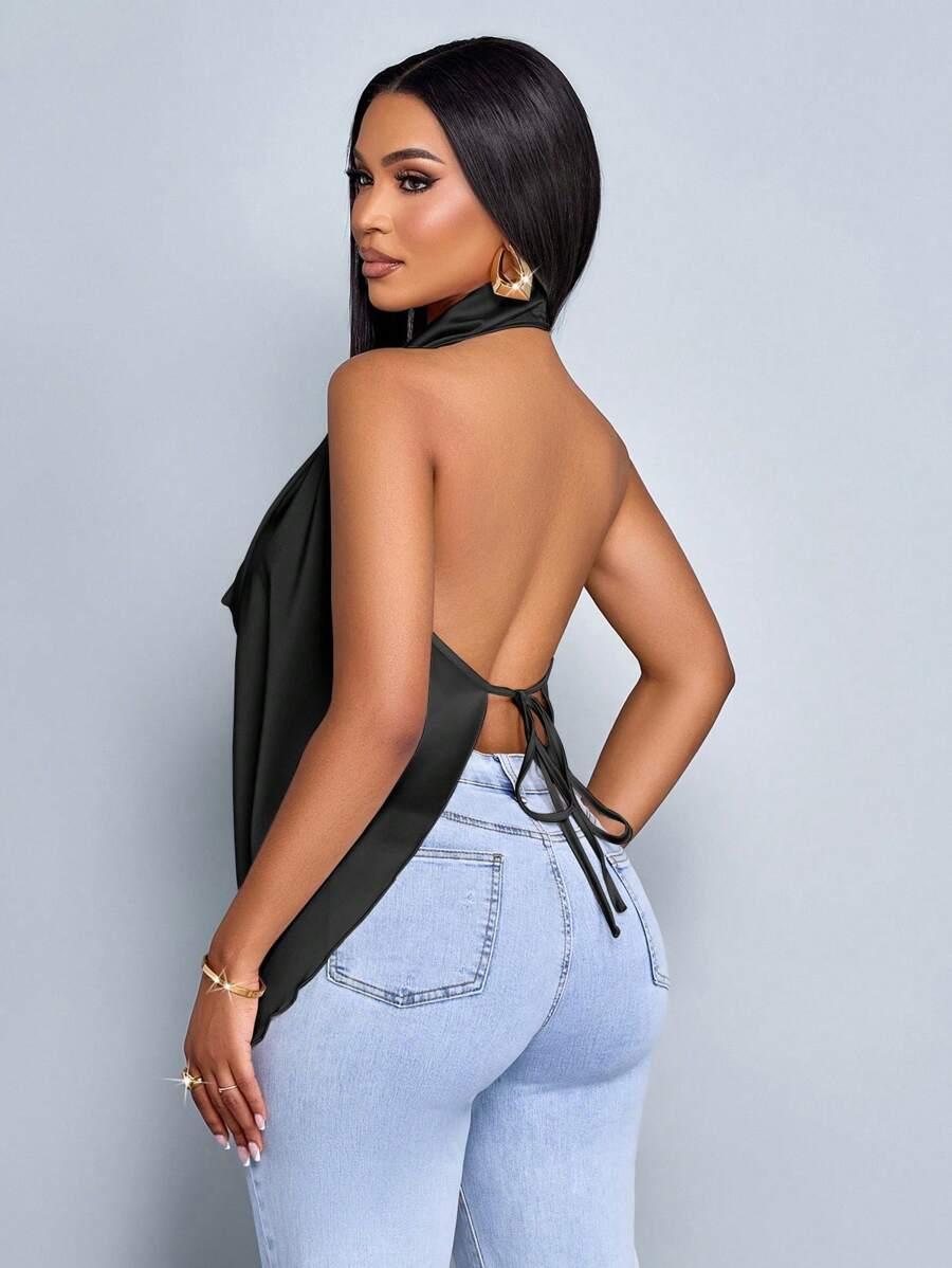 SHEIN CZARNY TOP ODKRYTE PLECY S09__M