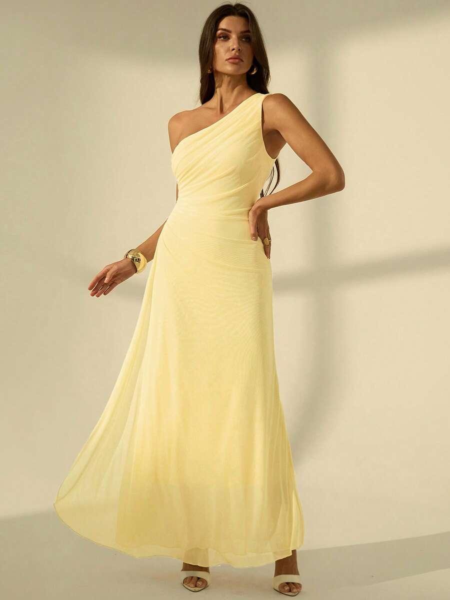 SHEIN ŻÓŁTA MAXI SUKIENKA NA JEDNO RAMIĘ S06__XL