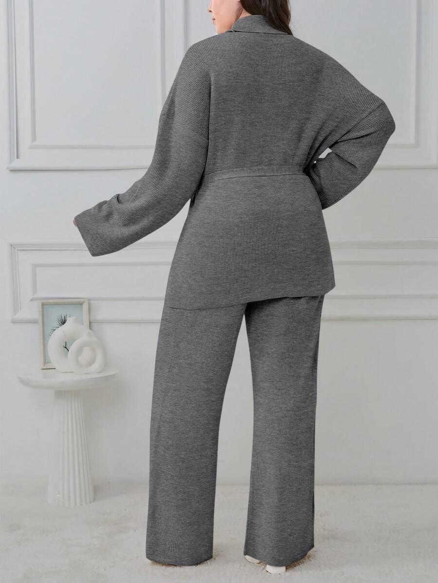 SHEIN SZARY DZIANINOWY KOMPLET SWETER SPODNIE S06__46