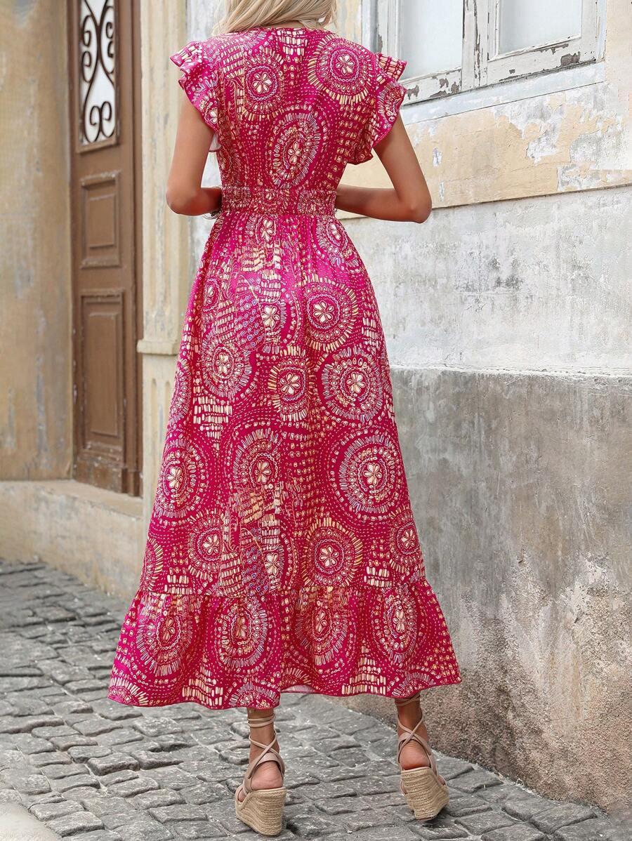 SHEIN SUKIENKA KRÓTKI RĘKAW V NECK NADRUK PK01__L