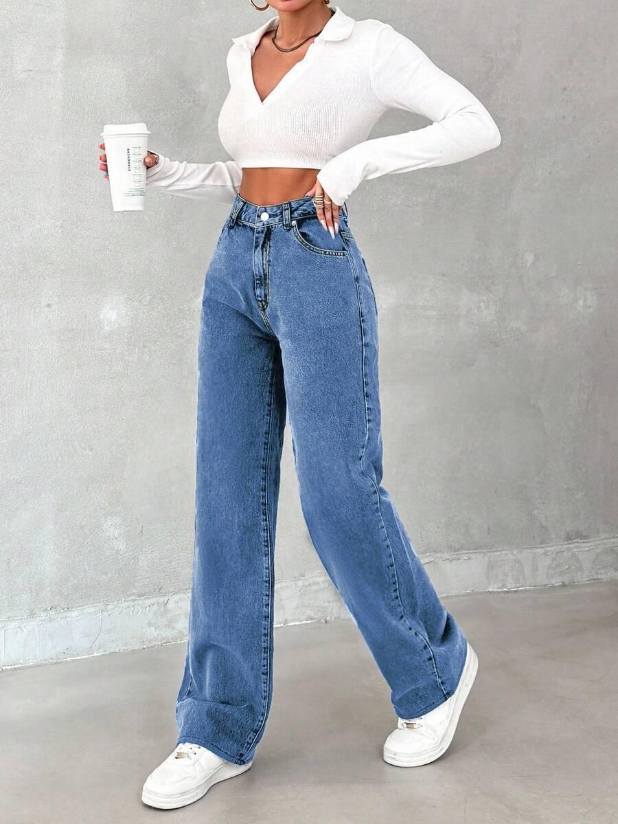 SHEIN SPODNIE JEANS PROSTA NOGAWKA S06__L