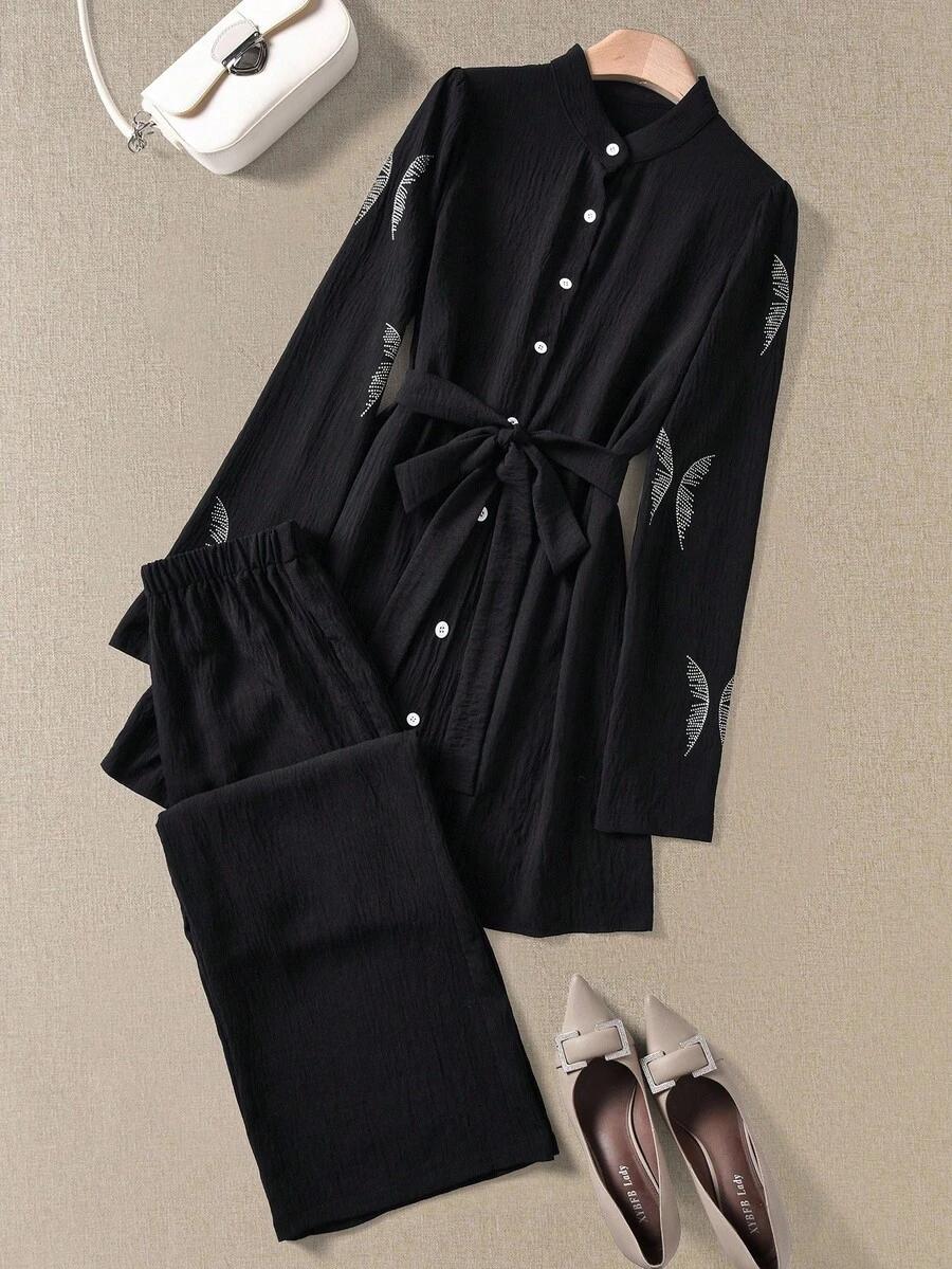 SHEIN CZARNA KOSZULA ZDOBIENIE S09__M