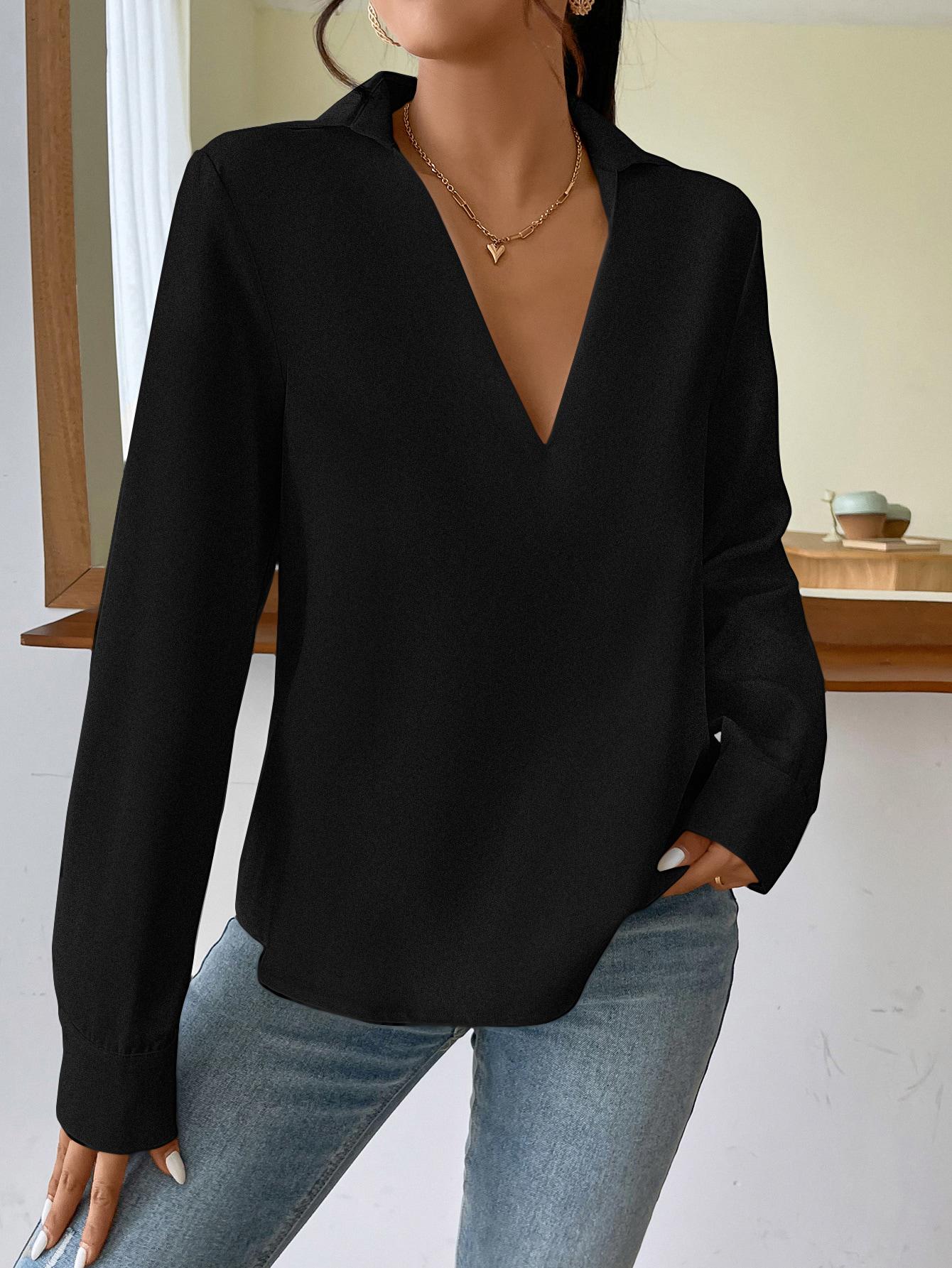 SHEIN CZARNA BLUZKA KOŁNIERZYK PK01__S