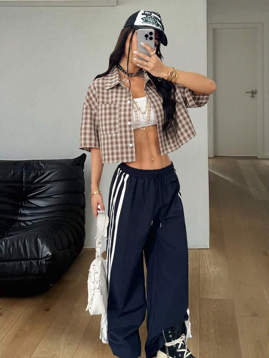 SHEIN KRÓTKA KOSZULA GUZIKI CASUAL KIESZONKA KRATKA S06__XL