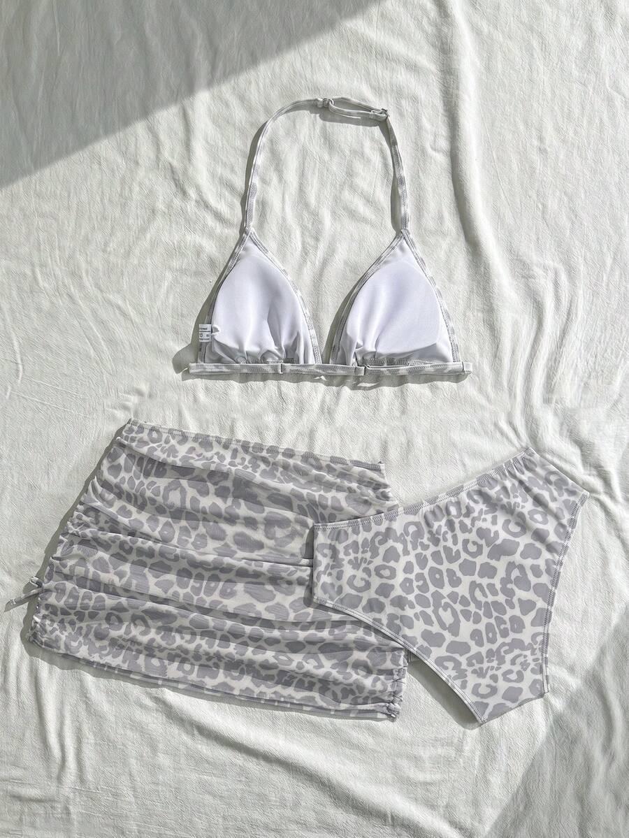 SHEIN TRZYCZĘŚCIOWY STRÓJ KĄPIELOWY ANIMAL PRINT S09__152-158