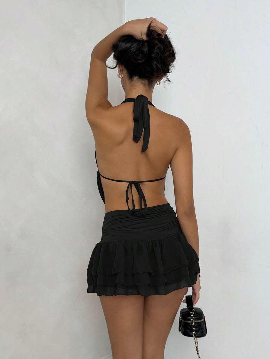 SHEIN CZARNY TOP SPÓDNICA KOMPLET S06__M