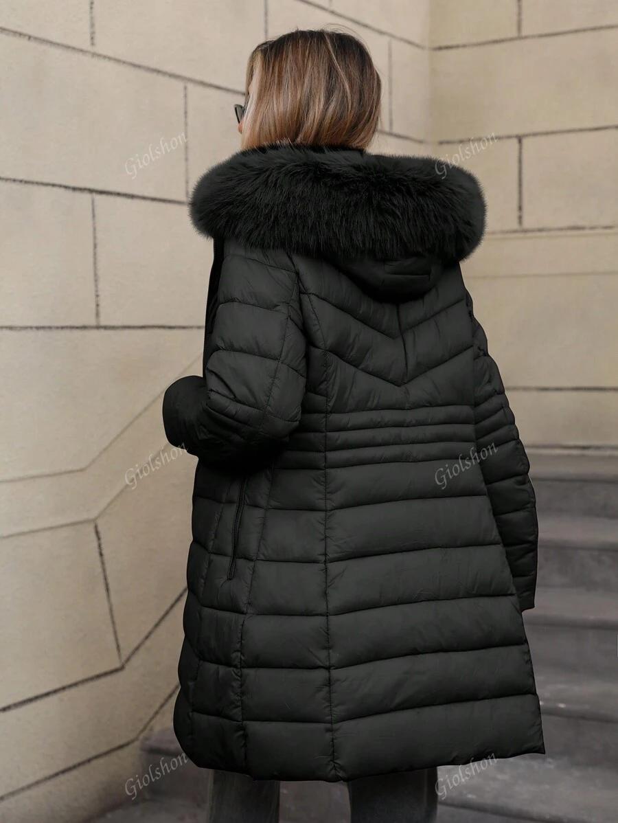 SHEIN CZARNA PIKOWANA KURTKA Z KAPTUREM W01__L