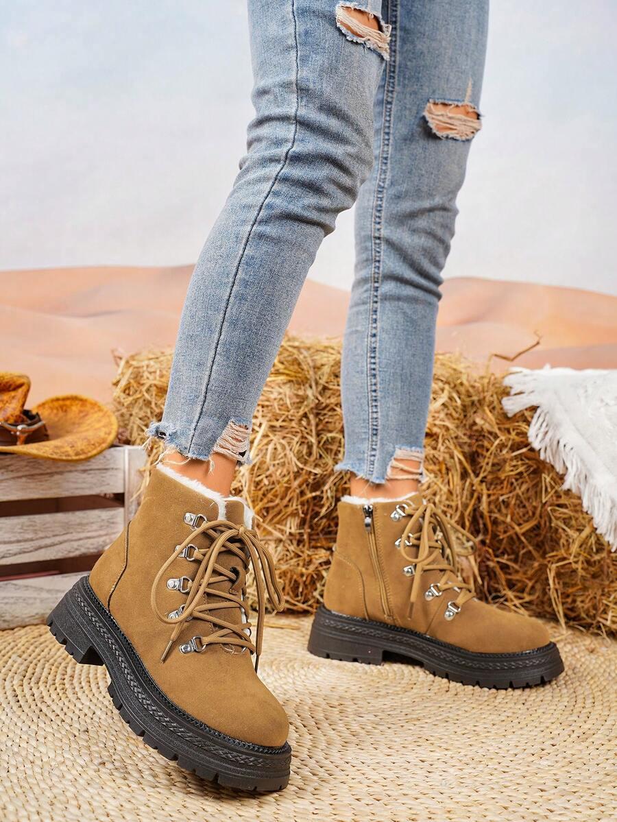 SHEIN BRĄZOWE SZNUROWANE BOTKI W01__39