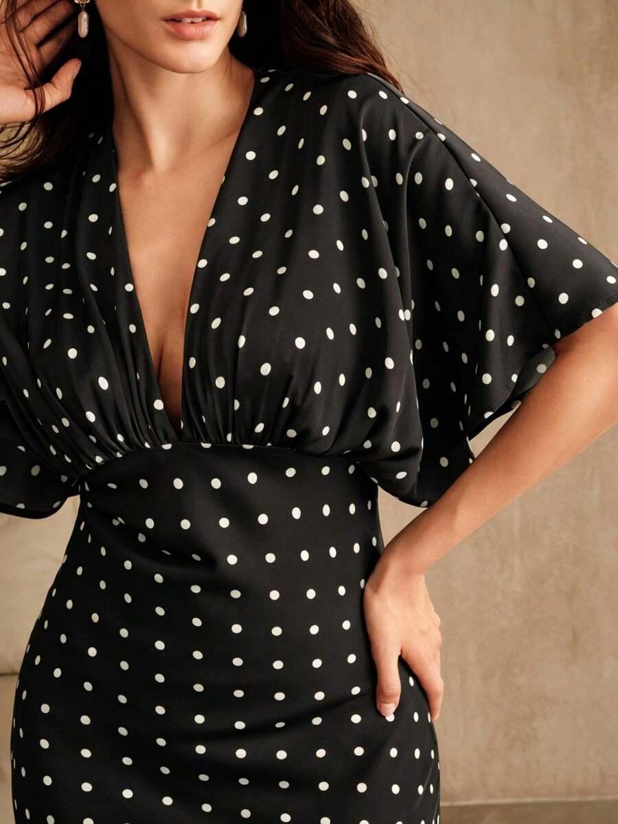 ANEWSTA CZARNA MAXI SUKIENKA GROSZKI S06__XXL