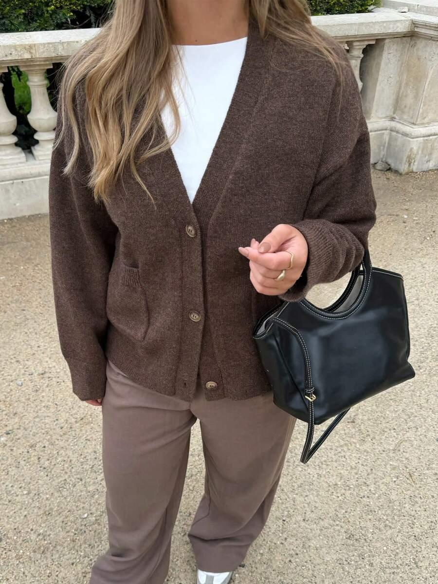 SHEIN BRĄZOWY SWETER KARDIGAN S06__L