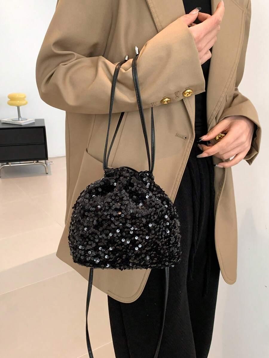 SHEIN CZARNA TOREBKA CEKINY S07__23X18