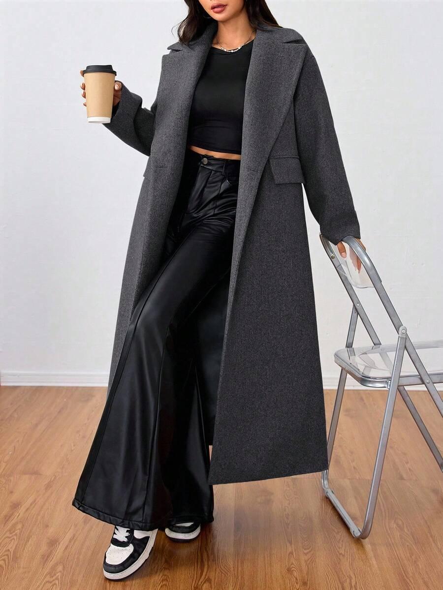 SHEIN SZARY KLASYCZNY PŁASZCZ W01__M