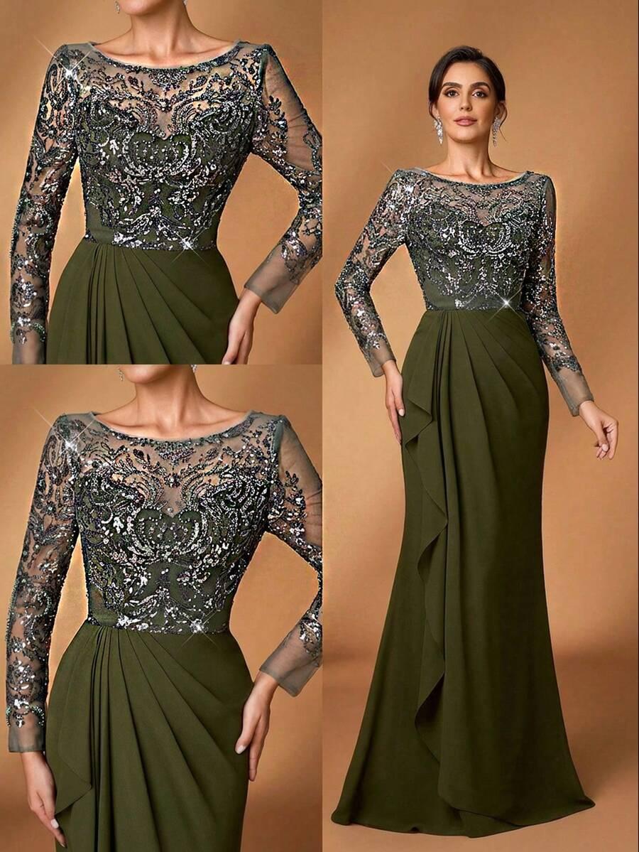 SERIN ZIELONA MAXI SUKIENKA CEKINY S06__M