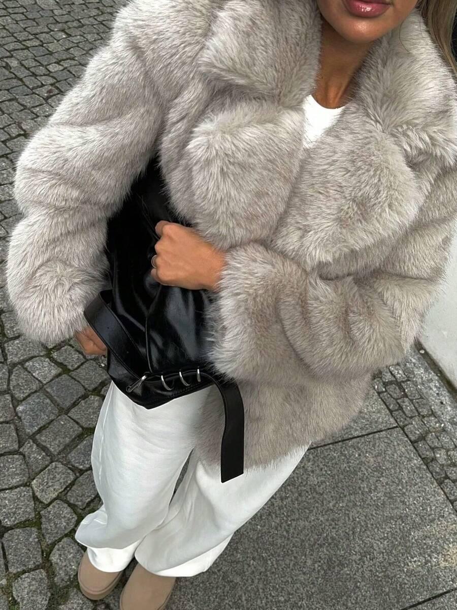 SHEIN SZARE SZTUCZNE FUTRO W01__S