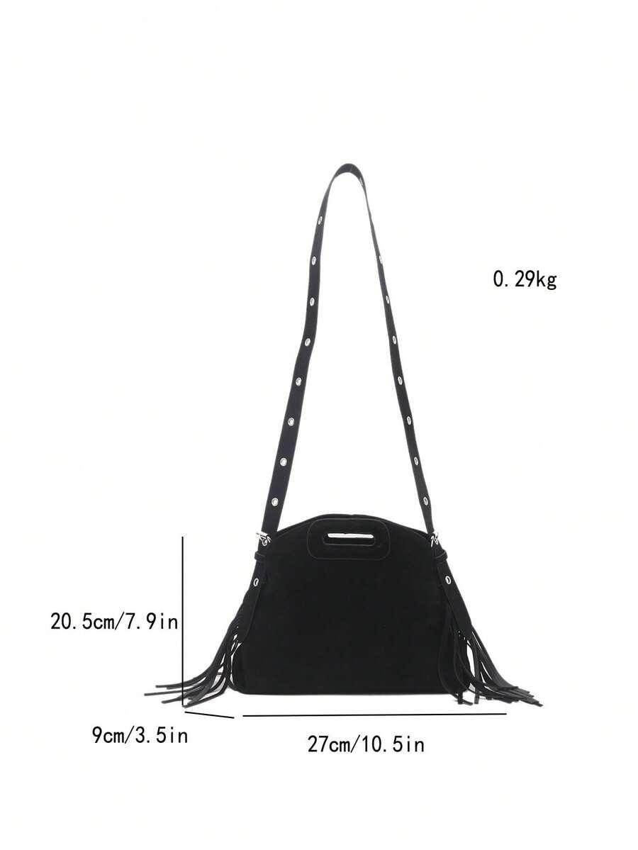 SHEIN CZARNA TOREBKA NA RAMIĘ FRĘDZLE S07__27X9X20.5CM