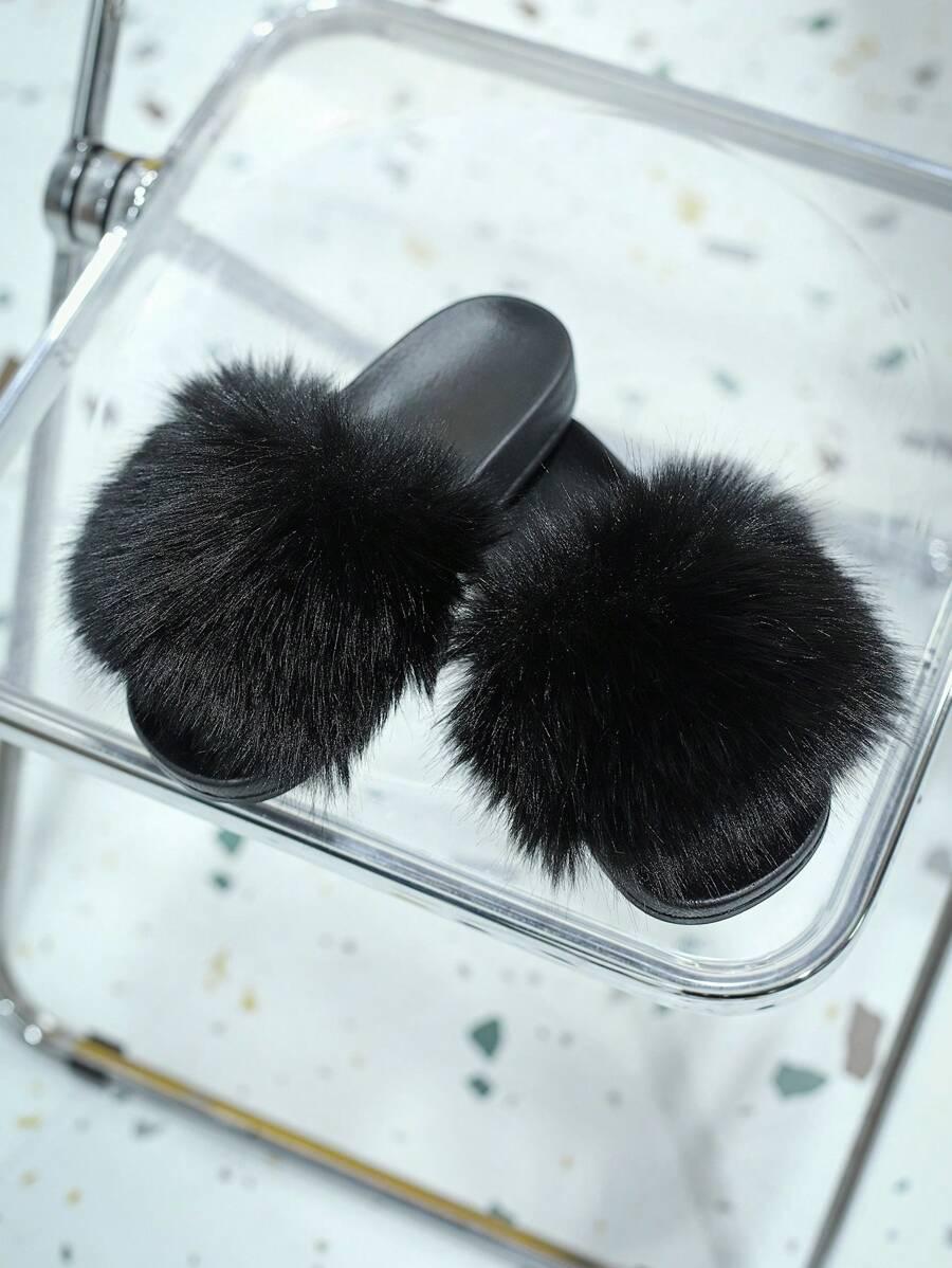 SHEIN CZARNE FLUFFY KLAPKI S06__39
